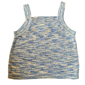 Ann Taylor Blue Yellow Stretch Knit Sleeveless Casual Normcore Sweater Tank Top